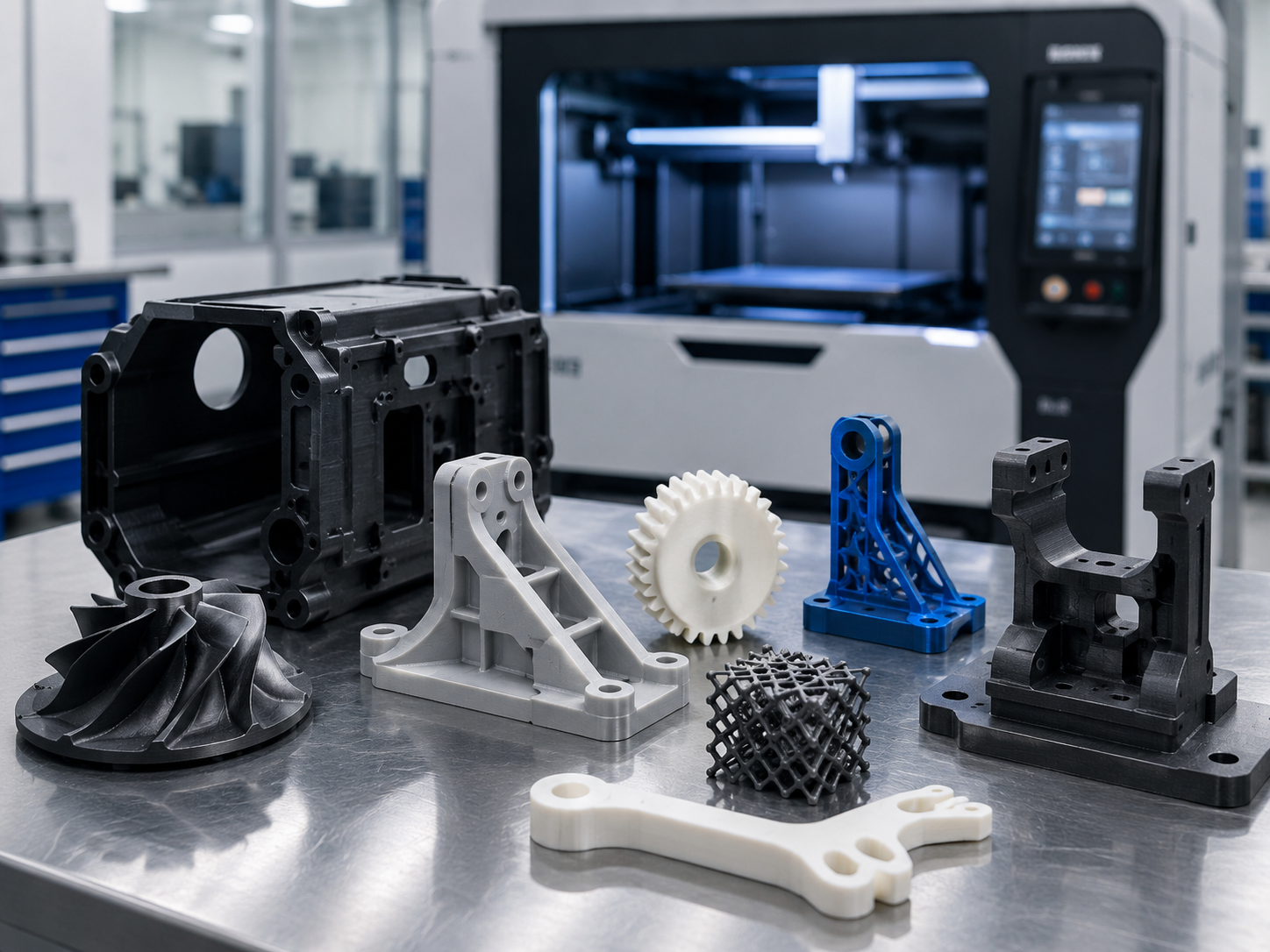 Industrial 3D printed prototype parts for CNC manufacturing project validation