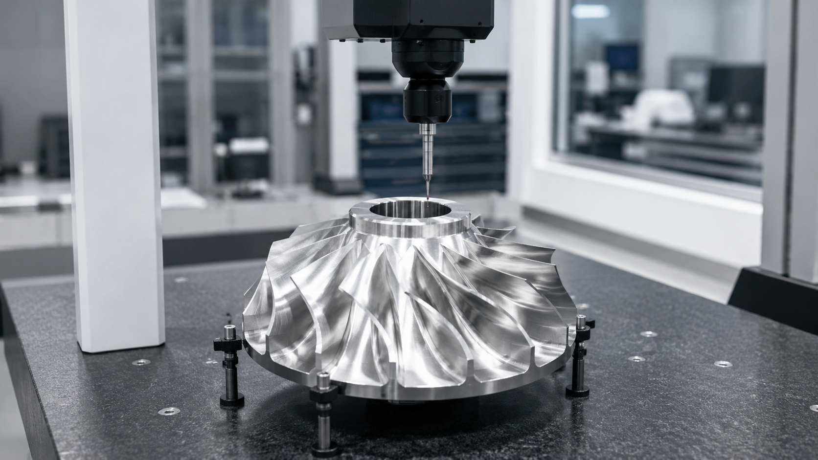 Precision inspection of machined aluminum impeller